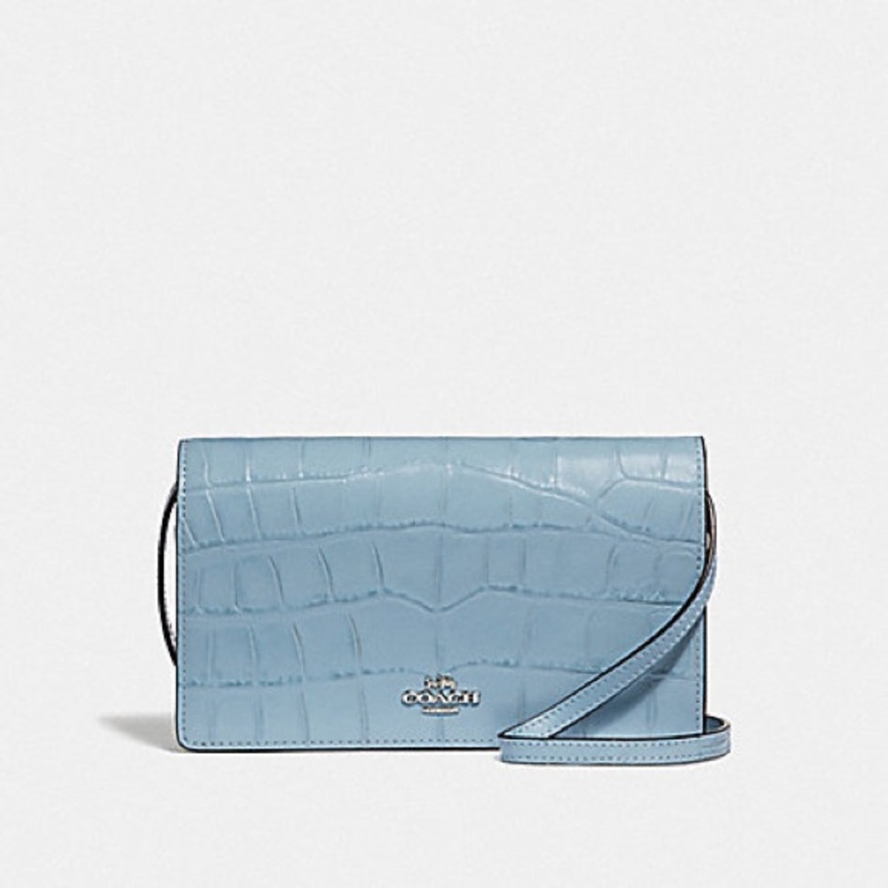 Coach Baby Blue Crocodile Leather Crossbody Clutch